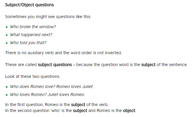 Subject vs Object Questions