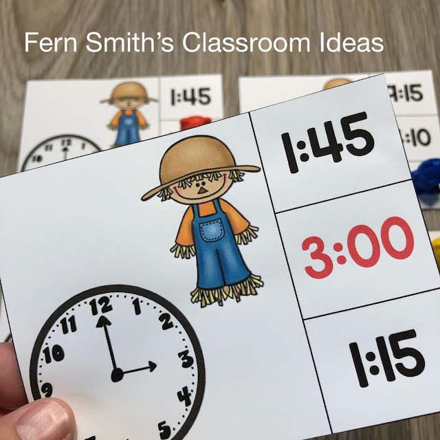 Click Here to Grab These Fall Scarecrow Themed Time to the Five Minutes Clip Cards for Your Class Today!