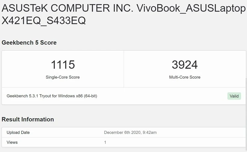ASUS VivoBook S14 S433 Review - Geekbench