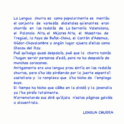 LENGUA CHURRA, con sintimiento...