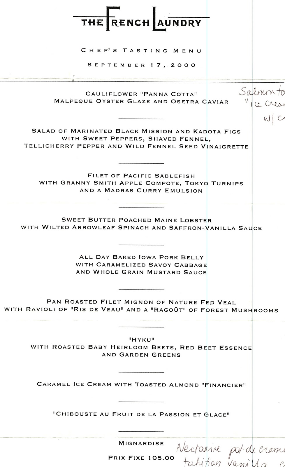 Image result for French Laundry menu