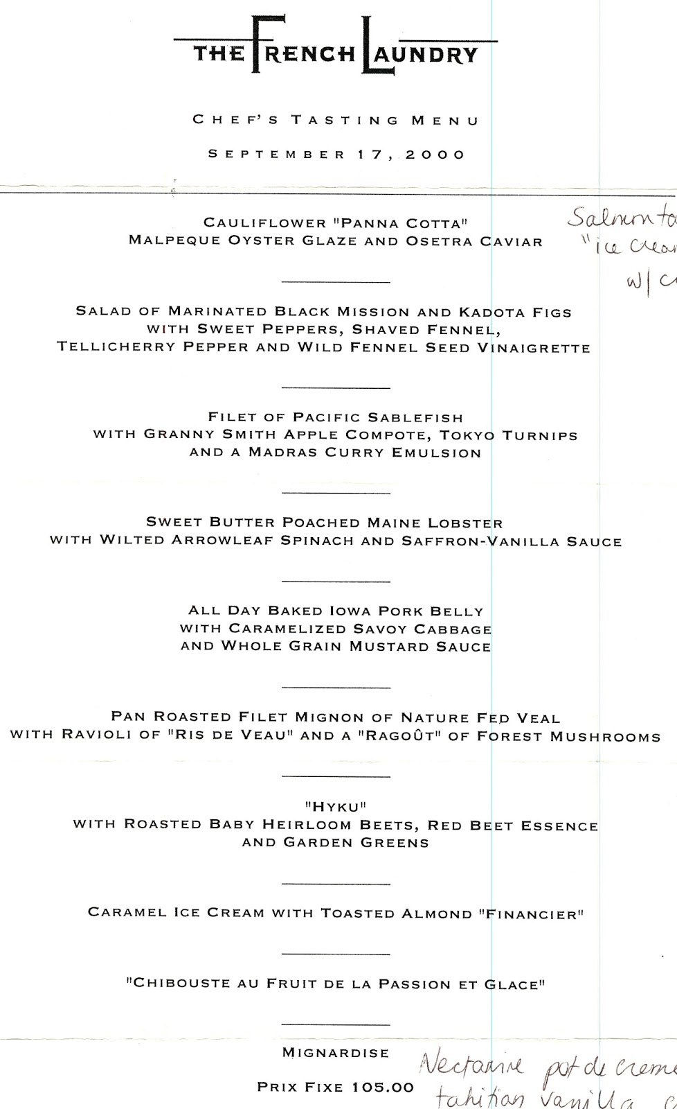 Image result for French Laundry menu