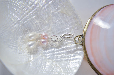 white and mauve pink pearl silver ring bridal earrings