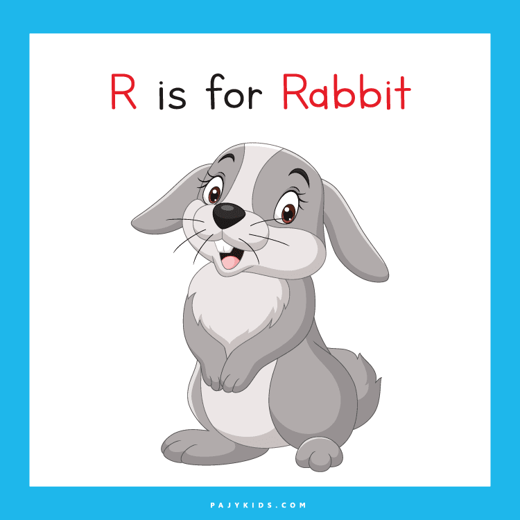 كارت حرف r للاطفال للتعرف على شكل الحرف ومظهره وكيفية نطقه من خلال الرسم الموجود