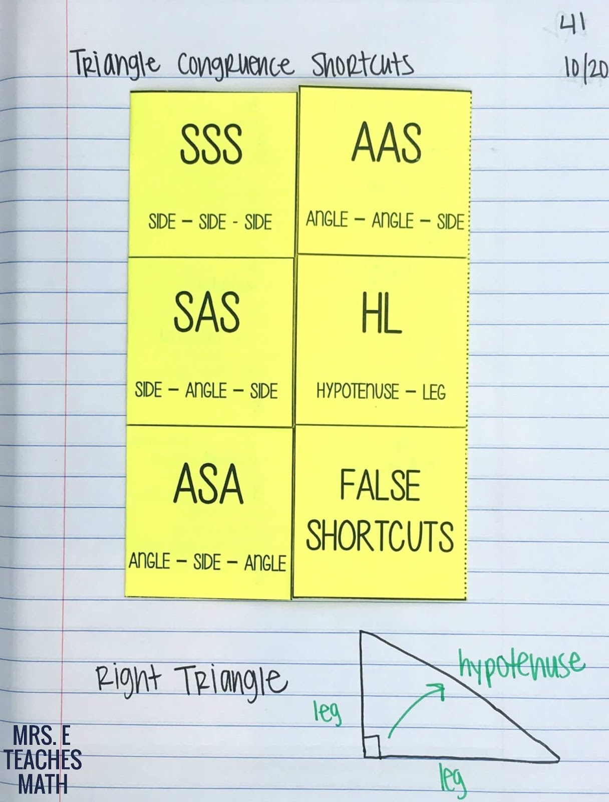 Congruent Triangles INB Pages Mrs. E Teaches Math