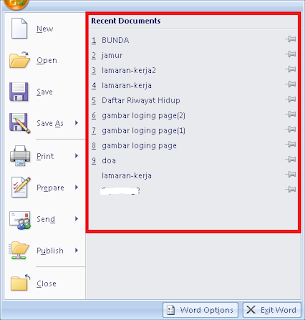 Cara Menghapus Recent Document Office 2007