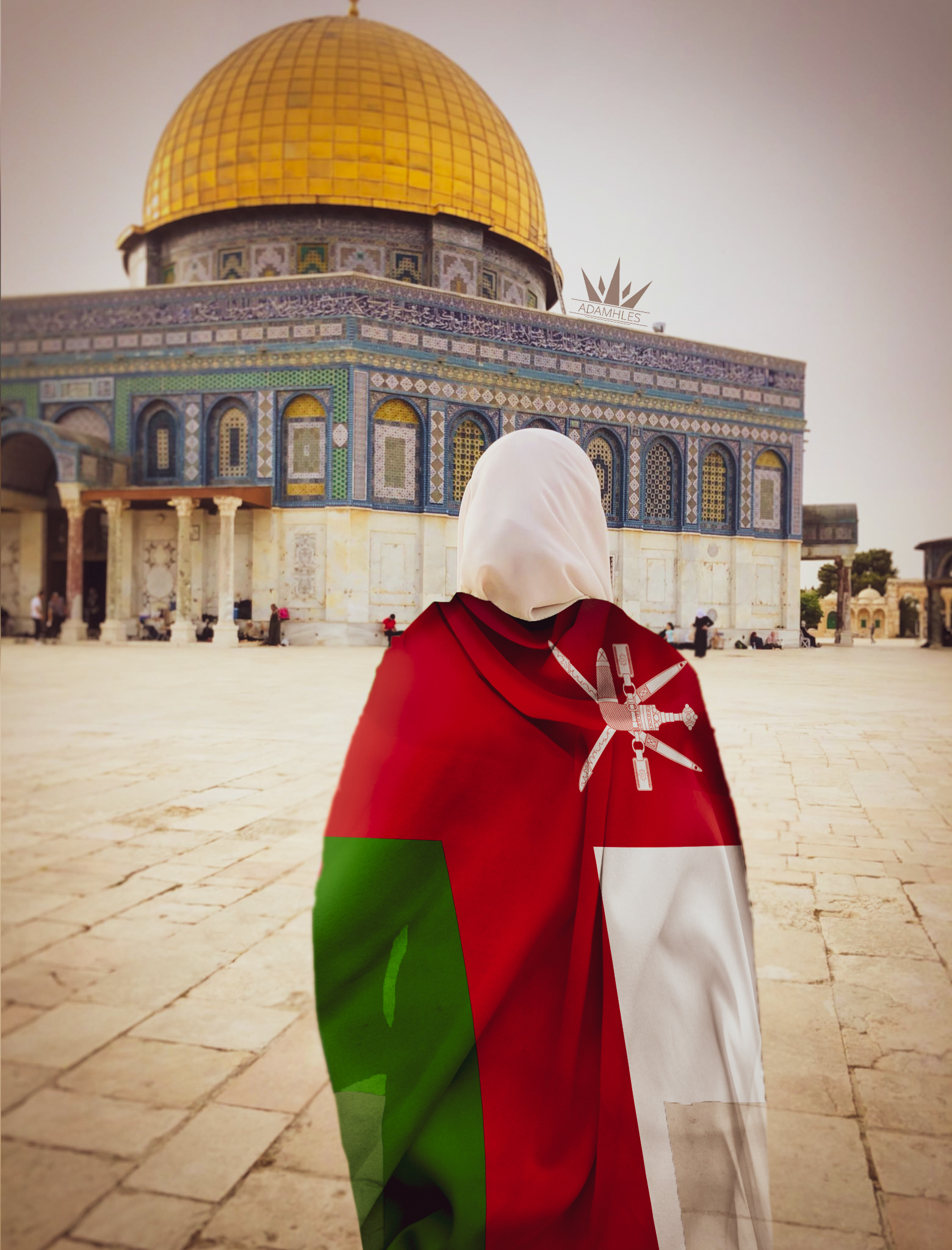 اجمل خلفية علم عُمان في القدس خلفية علم عُمان على كتف فتاة في القدس
