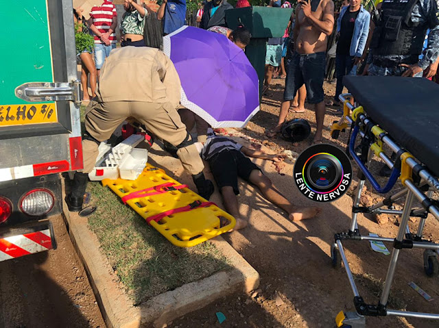 Infrator de 15 anos é apreendido com arma de fogo após ser atingido por caminhão