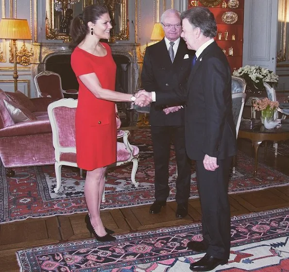 Crown Princess Victoria wears Prada Short Sleeve Mini Dress, Tabitha Simmons Pumps, Epoch Scandinavian White Watches