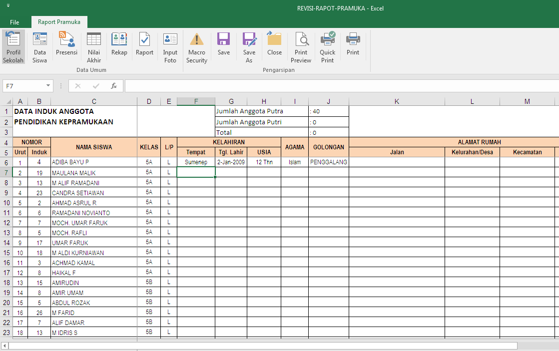 Warung Belajar Excel Aplikasi Raport Pramuka Untuk Semua