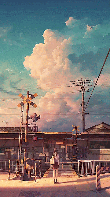 Hình nền động Anime quang cảnh bầu trời mây