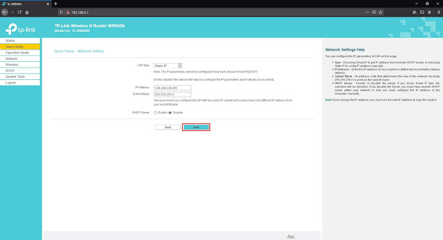 pilih Static IP atau Smart IP (DHCP), dan masukan ip address yang diinginkan jika kamu memilih Static IP