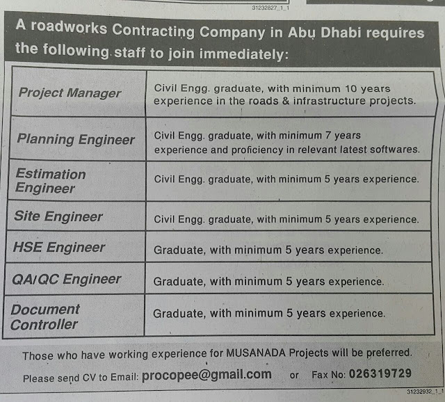Civil/Planning/HSE/QC Engineering jobs in Abu Dhabi UAE Gulf Job Hunt