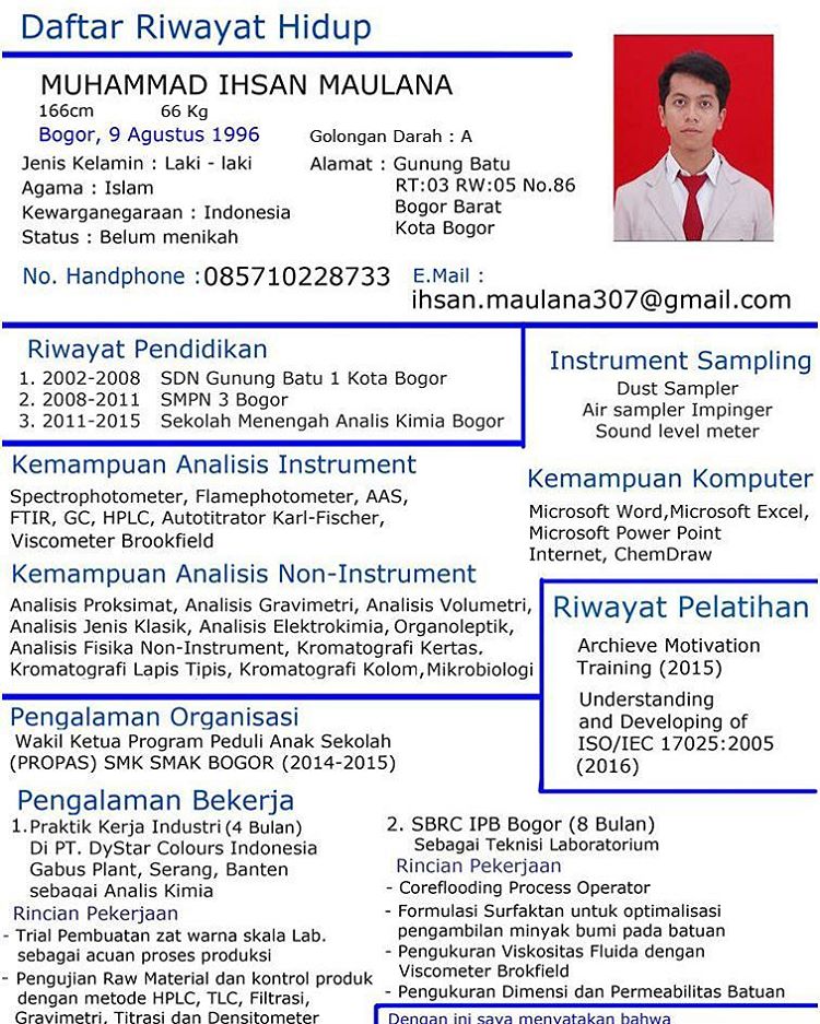 Contoh CV (Curriculum Vitae) atau Daftar Riwayat Hidup 