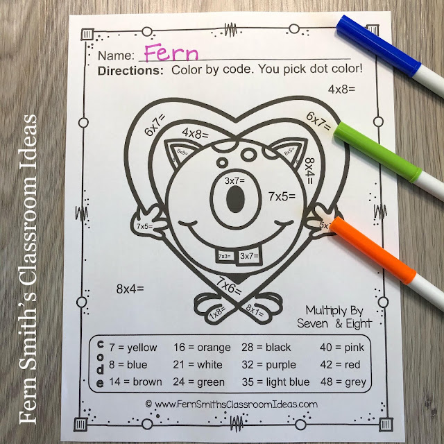 Click Here to Download This St. Valentine's Day Color By Number Love Monsters Addition, Subtraction, Multiplication, and Division Four Pack Bundle Resource to Use with Your Students Today!