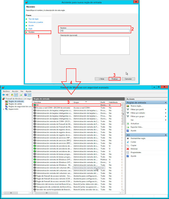 Windows 2012 R2:   Crear una regla de  firewall para permitir  las conexiones entrantes  a un puerto - Regla de Firewall.