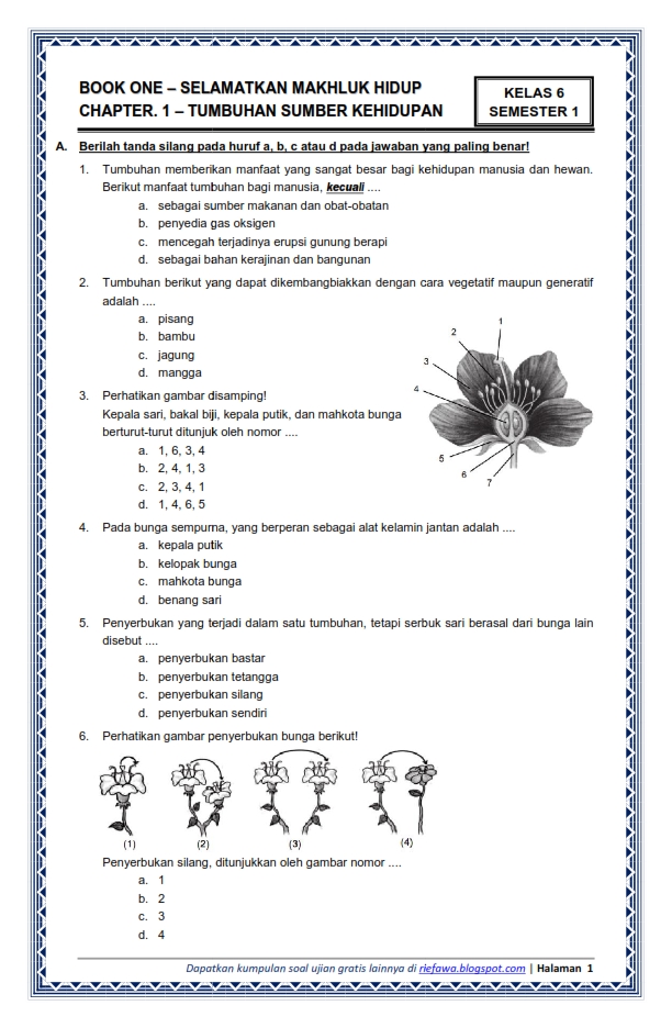 Soal Ulangan Tema 6 Kelas 1 SD