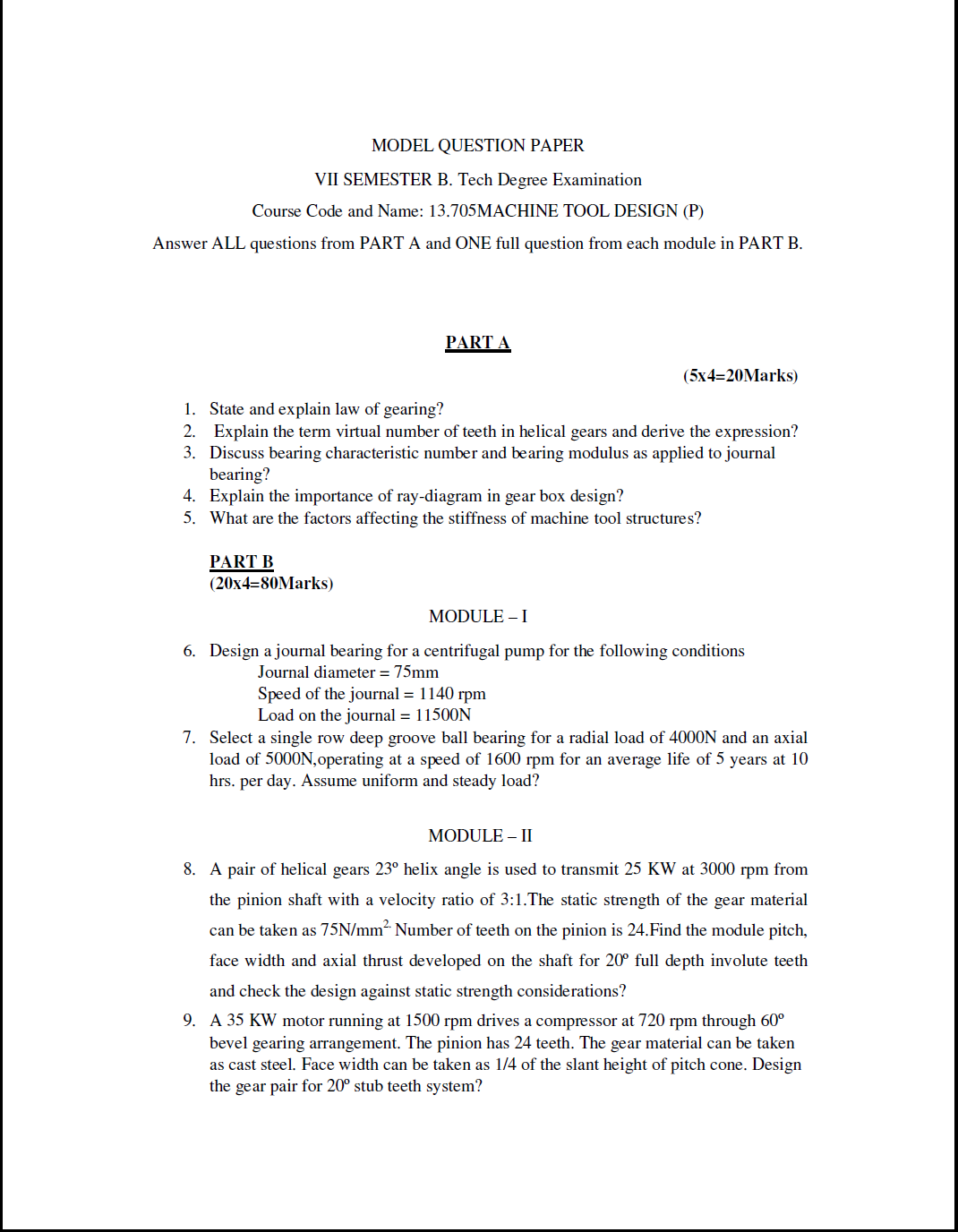 Kerala University B tech Machine Tool Design ( P ) 2016 Question Paper