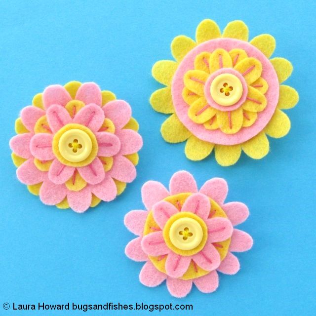 Bugs and Fishes by Lupin Crafting With Felt Flowers Felt Brooches