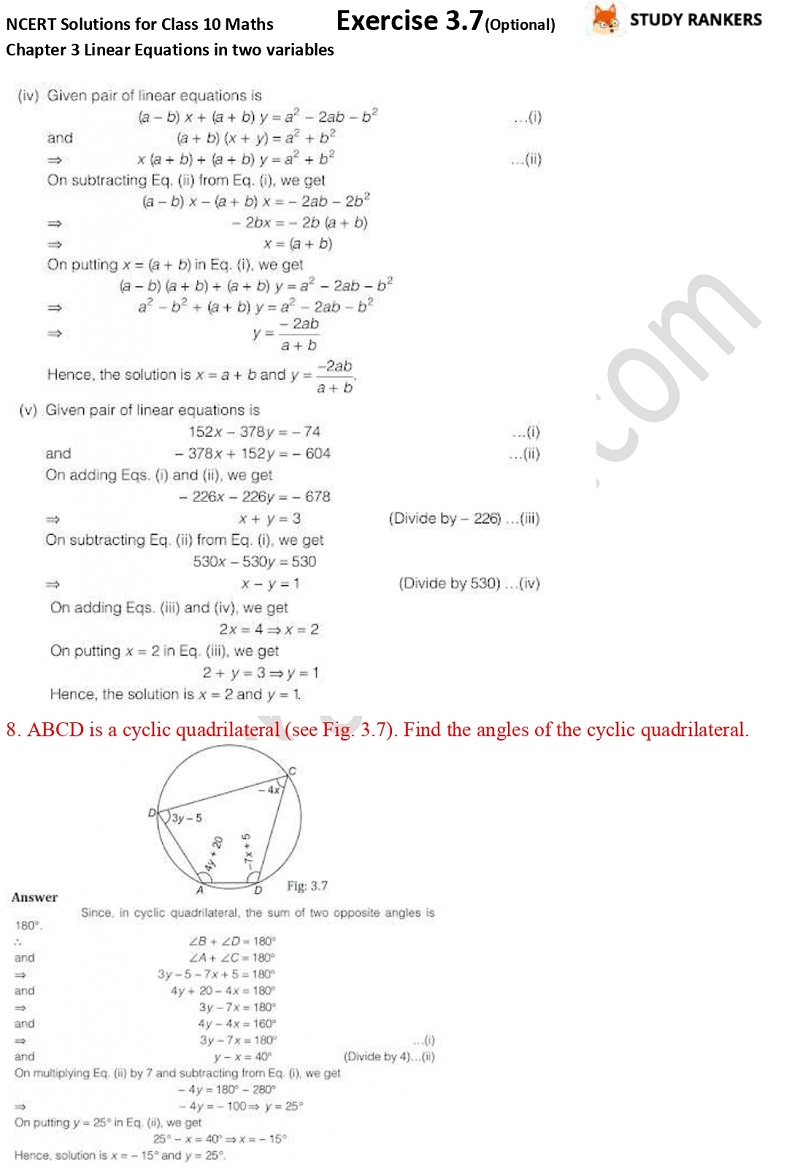 NCERT Solutions for Class 10 Maths Chapter 3 Pair of Linear Equations in Two Variables Exercise 3.7 Part 7