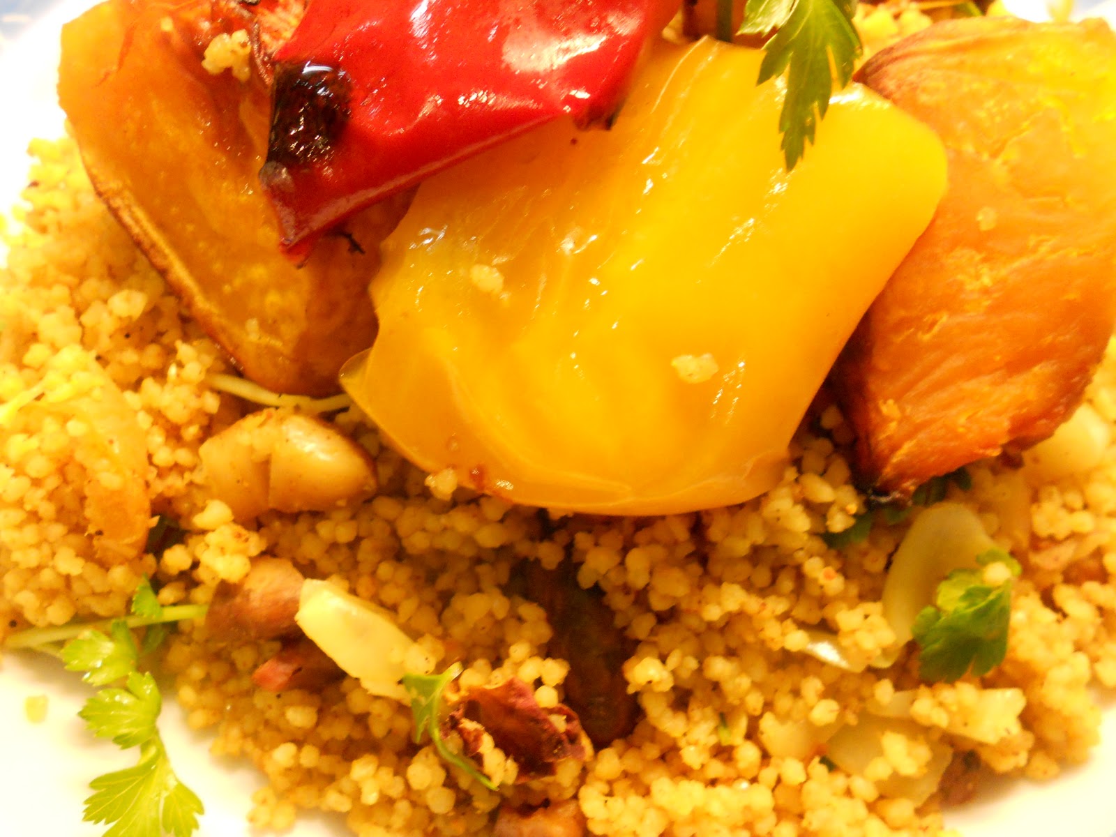 Moroccan apricot and almond couscous with roasted vegetables