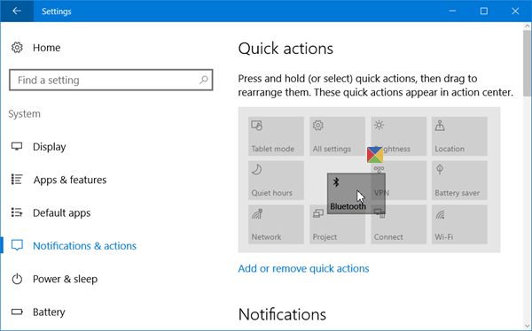 organiser des actions rapides windows 10