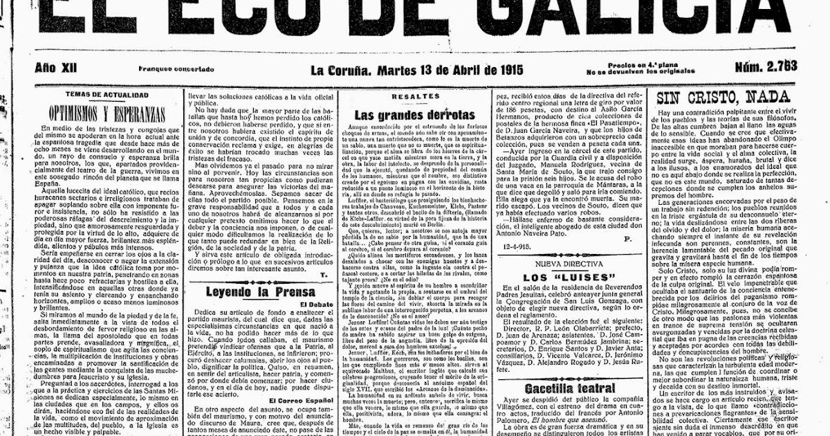 Parque del Pasatiempo EL ECO DE GALICIA Martes de 13 de abril de 1915