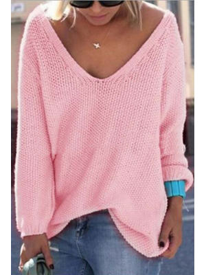 Bestselling Products from Fashionme 1 Classic Design Pink Loose Plunge Sweater