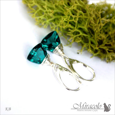 Miracolo, kwarc trójkąt, opal green quartz faceted trillion briolettes earrings, kwarc trilion, kolczyki z kwarcem 
