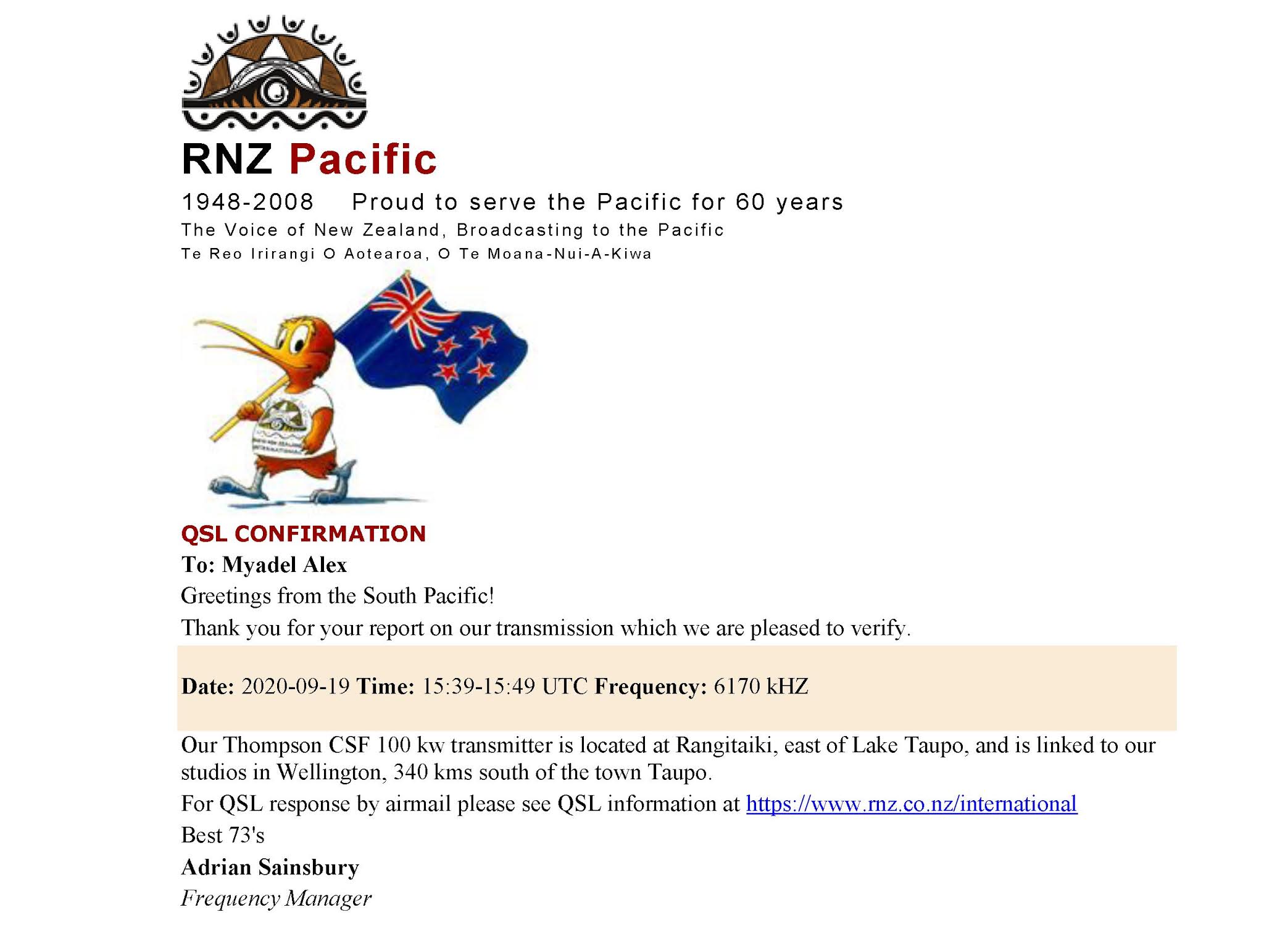 SHORTWAVE BLOG FROM BELARUS QSL Radio New Zealand International