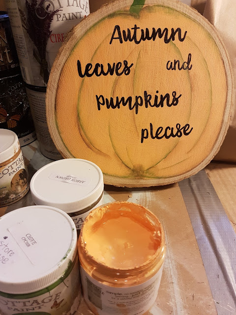 wood pumpkin craft with cottage paint