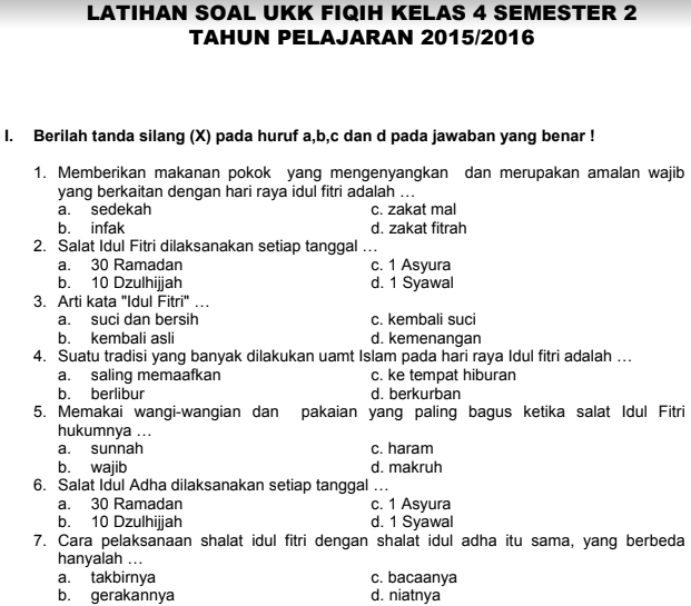 Contoh Soal Fiqih Kelas 4 Semester 2 Dan Kunci Jawaban Revisi Download File Guru