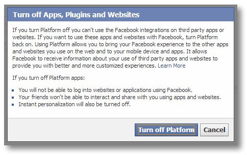 Turn off Facebook Apps Platform