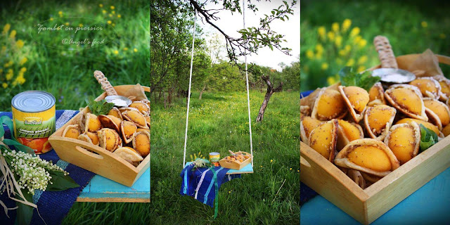 Desert dulce de vara~Prajiturele "Zambet cu piersici si nuca"