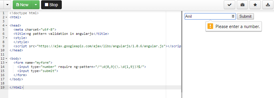 email, number ng-pattern validation in angularjs