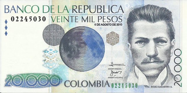 Colombian Currency 20000 Pesos banknote 2010 Julio Garavito Armero, Astronomer, engineer and mathematician