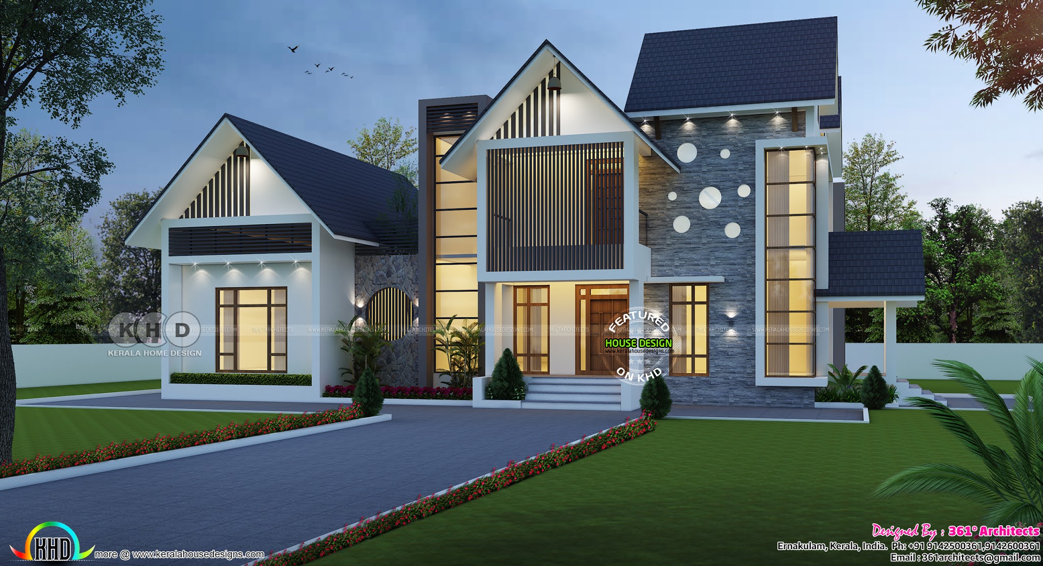 Two Faced European style 5 bedrooms house Kerala Home Design and Floor Plans 9K+ Dream Houses