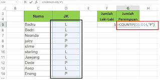 Menghitung Jumlah Perempuan di Excel