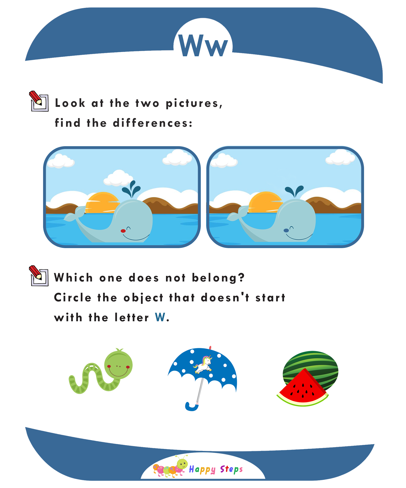 Activity Worksheet -3 Letter -W- for Kids
