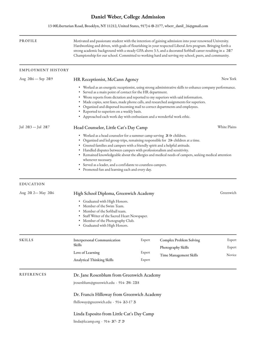 Sample Student Resume For College - College Admissions Resume Examples Writing Tips 2021 Free Guide 