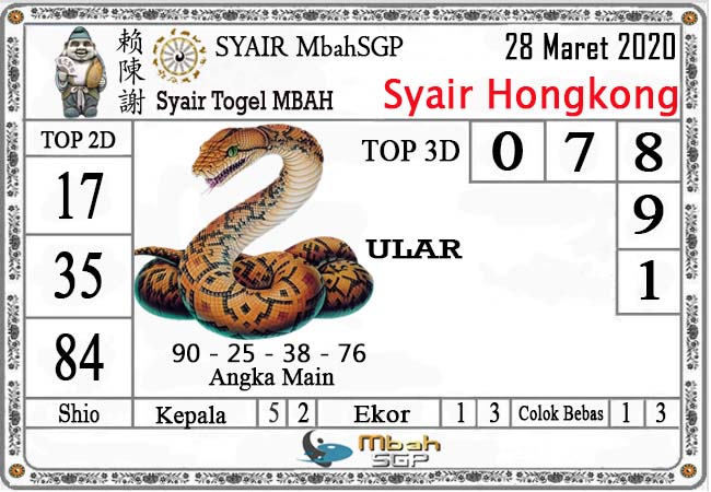 Prediksi Togel Hongkong Sabtu 28 Maret 2020 - Syair MbahSGP HK