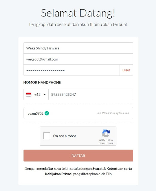 Formulir pendaftaran Flip Formulir pendaftaran Flip