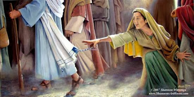 Resultado de imagen de La Hemorroisa y Jesus. Con solo tocarle el manto..."