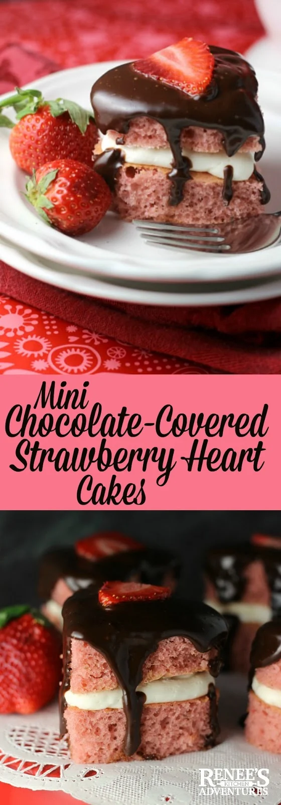 Mini Chocolate Covered Strawberry Heart Cakes