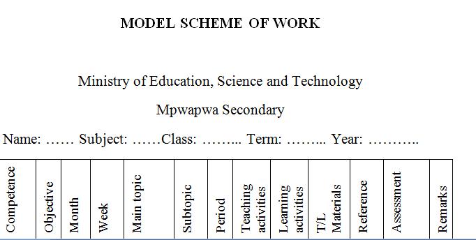 what is a scheme of work in education pdf