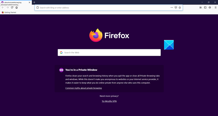 Firefox in modalità di navigazione privata