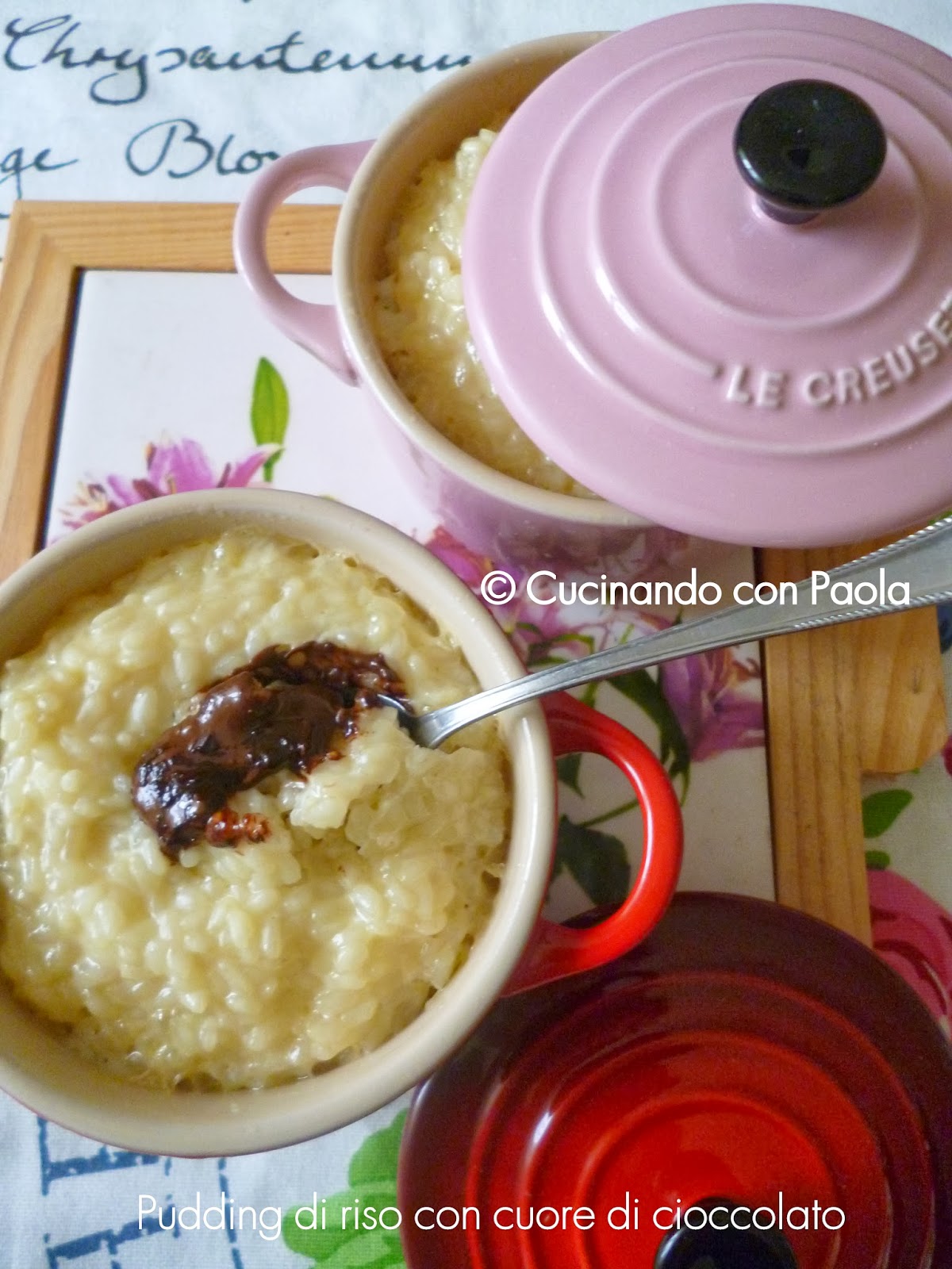 pudding di riso con cuore di cioccolato fondente