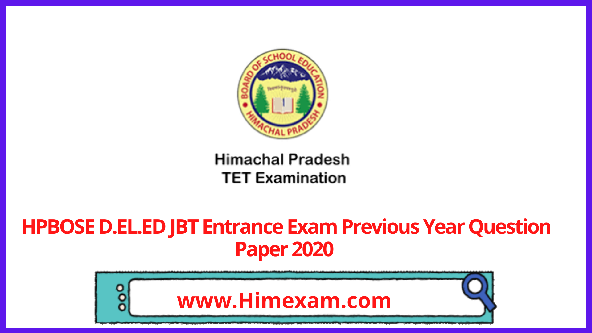 HPBOSE D.EL.ED JBT Entrance Exam Previous Year Question Paper 2020