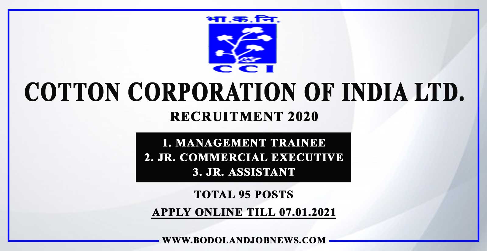 COTTON CORPORATION OF INDIA LTD. RECRUITMENT 2020 APPLY ONLINE FOR 95