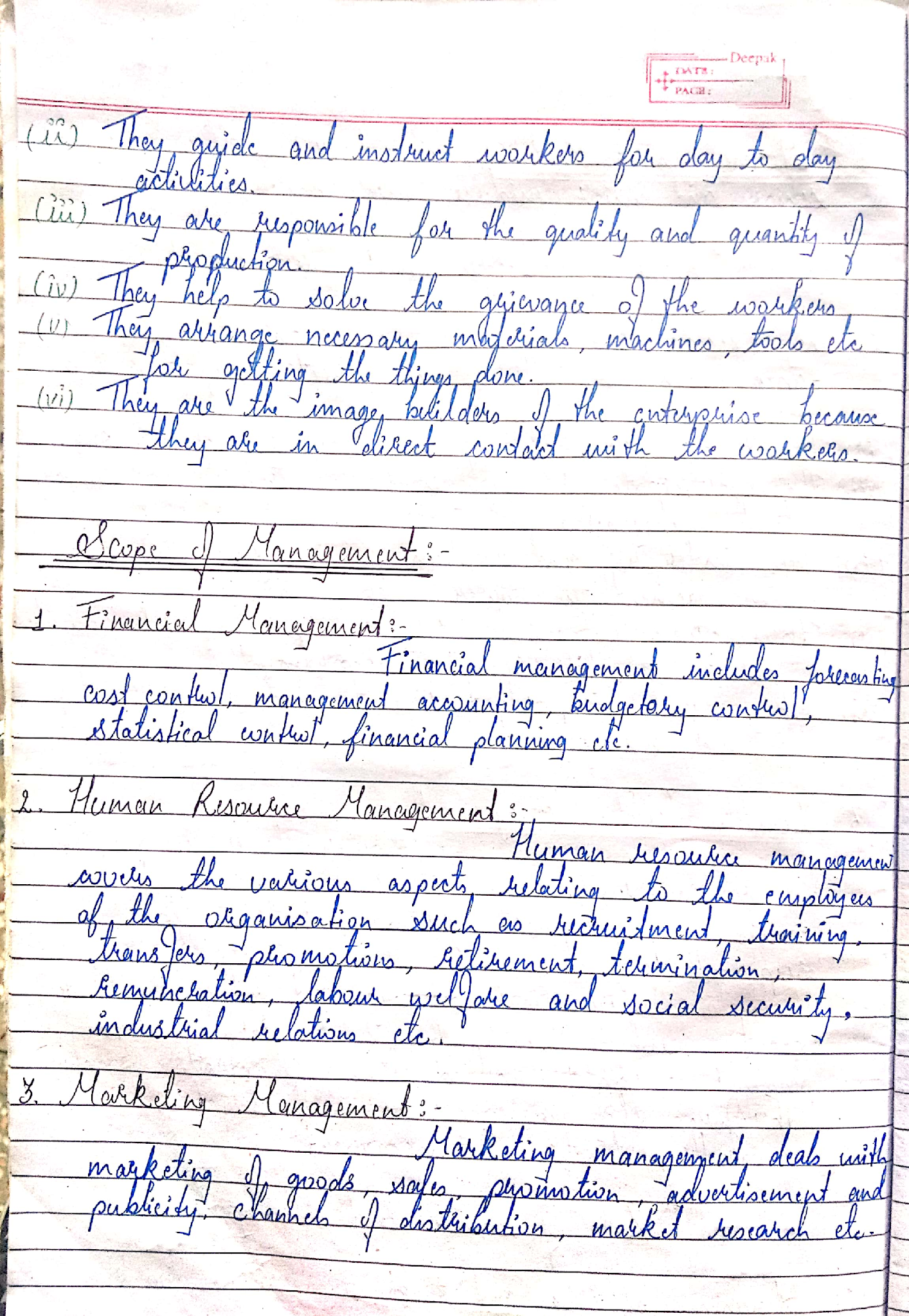 Principles of management handwritten notes images | pom